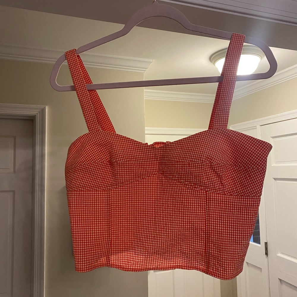 Zara seersucker gingham bralette cropped top Sz L